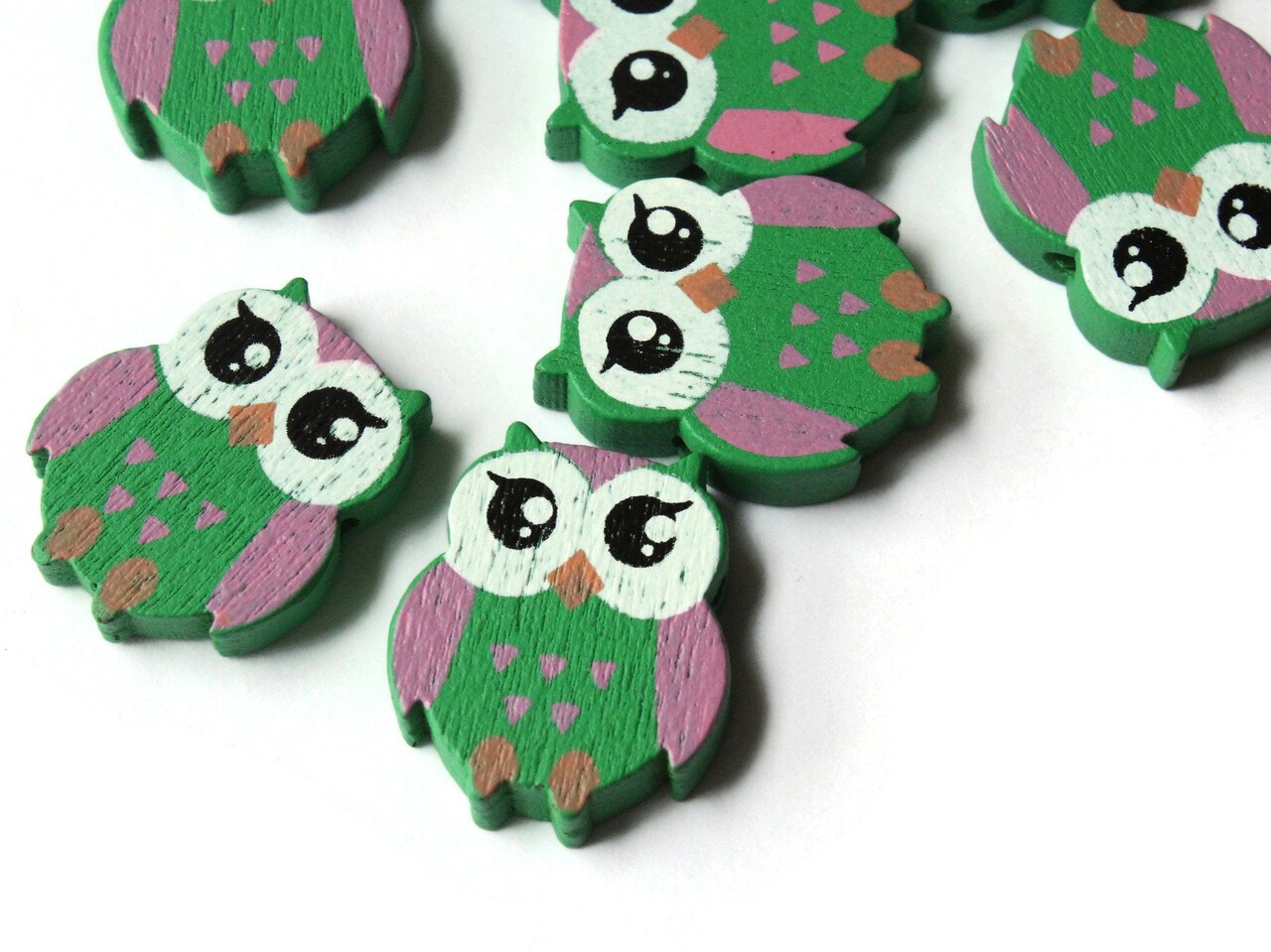 12 22mm Green Wooden Owl Beads Wood Animal Beads Cute Bird Beads